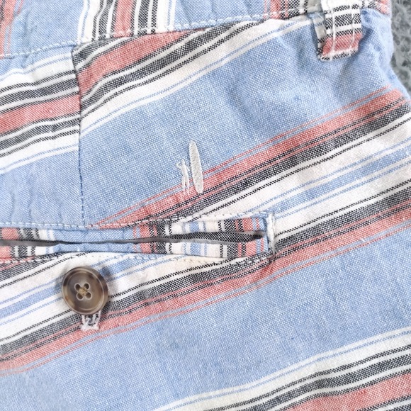 johnnie-O Shorts Mens 32 Gulf Blue Red Striped Linen Blend 9" Inseam Chino - Picture 4 of 16